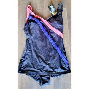 NWT  Vintage MAINSTREAM Pinup Style One Piece Swimsuit Womens 16 Black Stripes